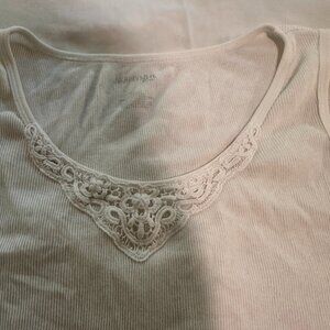 Lace White Cotton Tank Top - Medium